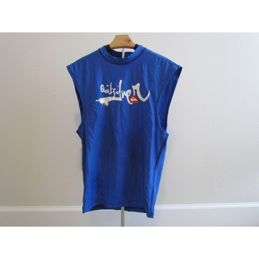 Quiksilver Rash Guard XL Blue Sleeveless UV Tech Muscle Tank Surf Shirt